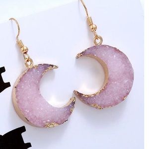 Crystal geode crescent moon earrings